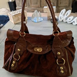 Maxx New York Burgundy Suede and Croc Satchel